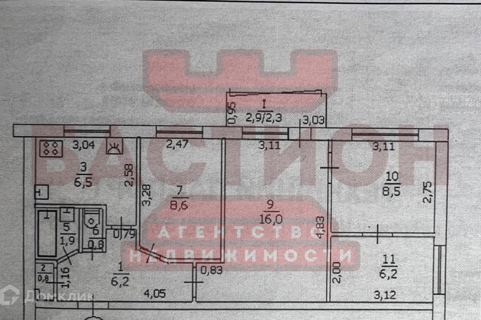 Продаётся 4-комнатная квартира, 58 м²
