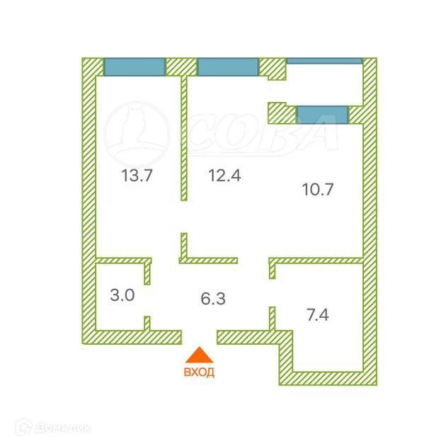 Продаётся 1-комнатная квартира, 55 м²