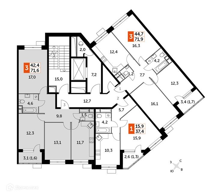 Продаётся 3-комнатная квартира, 71.6 м²