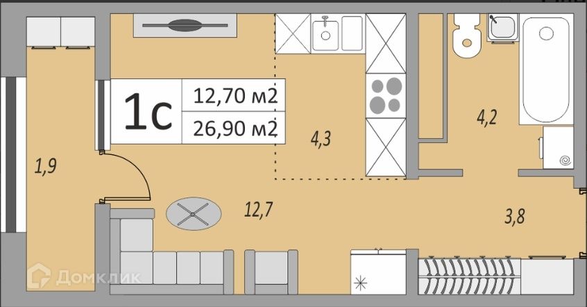 Продаётся студия, 26.9 м²
