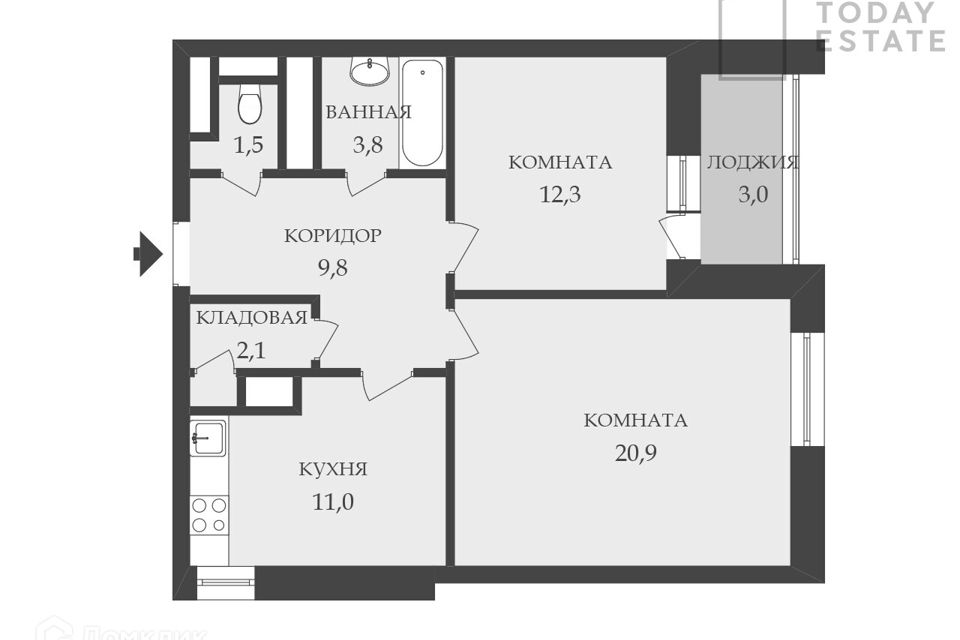 Продаётся 2-комнатная квартира, 62 м²