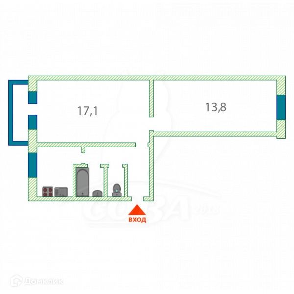 Продаётся 2-комнатная квартира, 45.1 м²