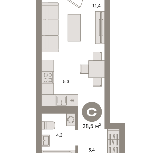 Продаётся студия, 28.5 м²