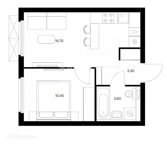 Продаётся 1-комнатная квартира, 34 м²