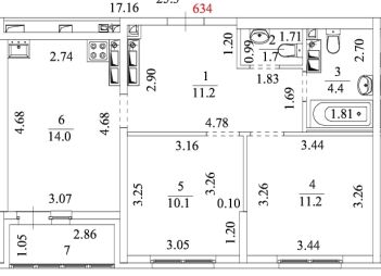 Продаётся 2-комнатная квартира, 52.6 м²