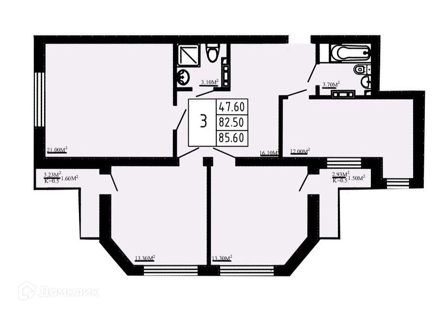 Продаётся 3-комнатная квартира, 85 м²