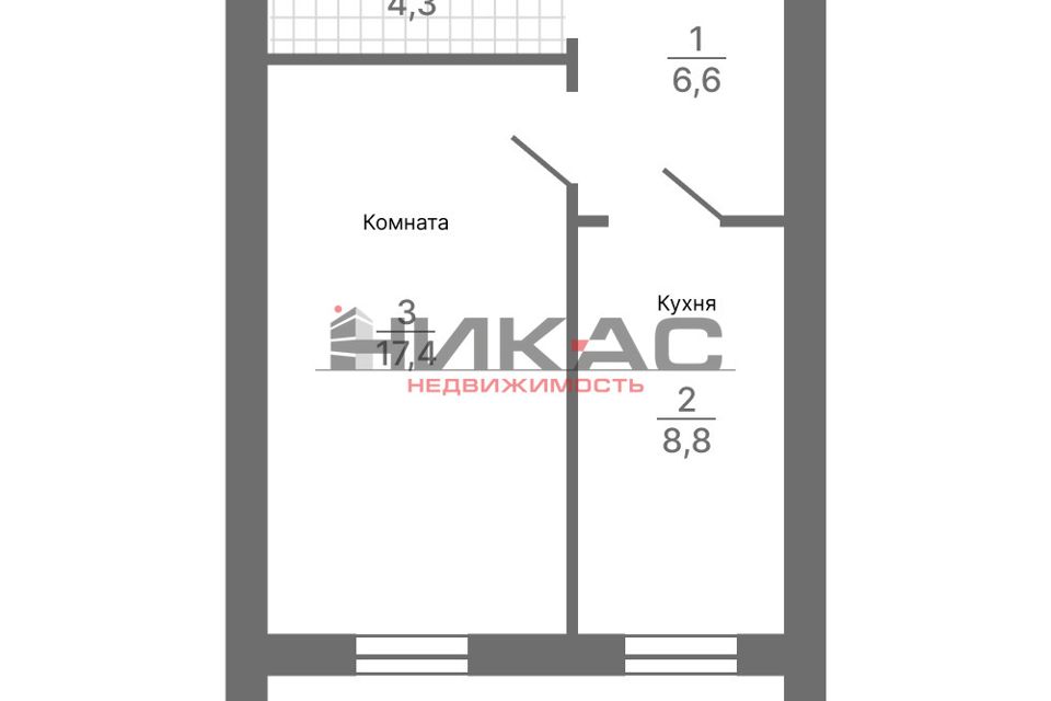 Продаётся 1-комнатная квартира, 37.1 м²