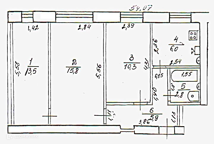 Продаётся 3-комнатная квартира, 54.3 м²