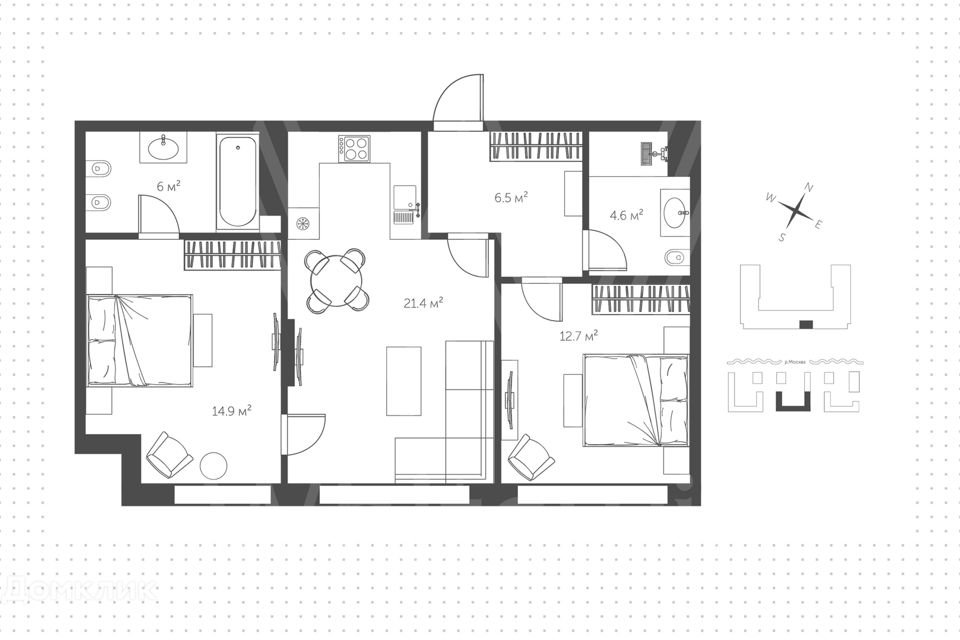 Продаётся 3-комнатная квартира, 66.1 м²