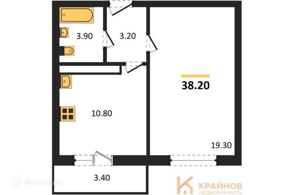 Продаётся 1-комнатная квартира, 38.2 м²