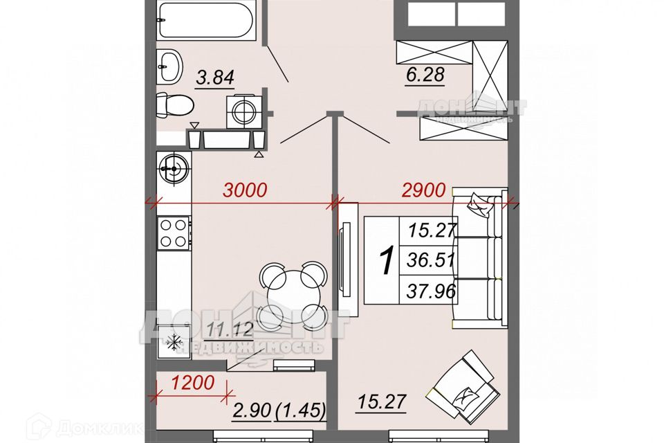 Продаётся 1-комнатная квартира, 39 м²