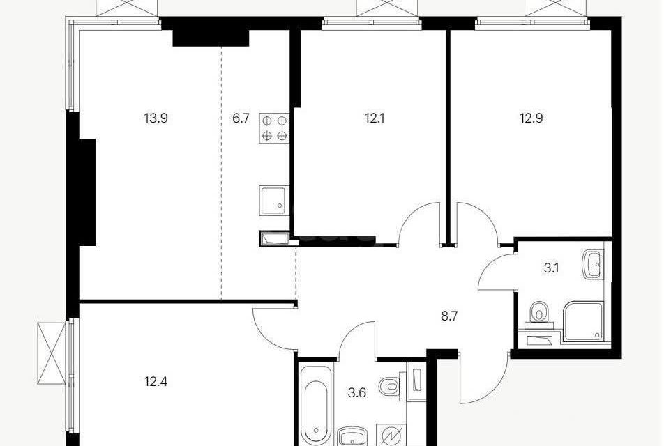 Продаётся 3-комнатная квартира, 73.4 м²