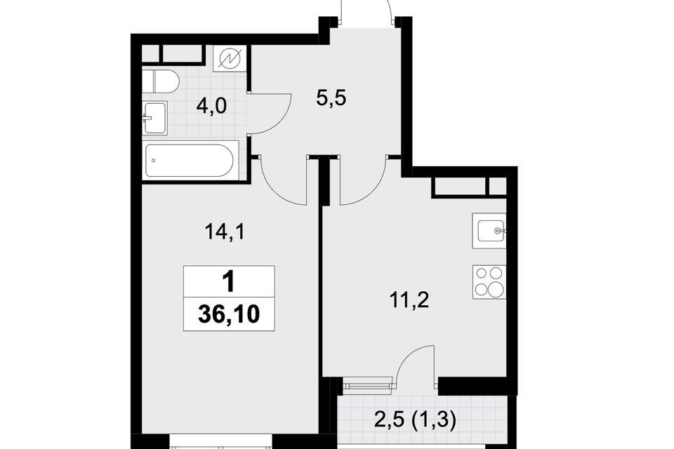 Продаётся 1-комнатная квартира, 36 м²