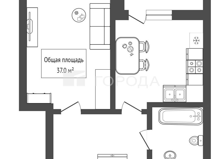 Продаётся 1-комнатная квартира, 37 м²