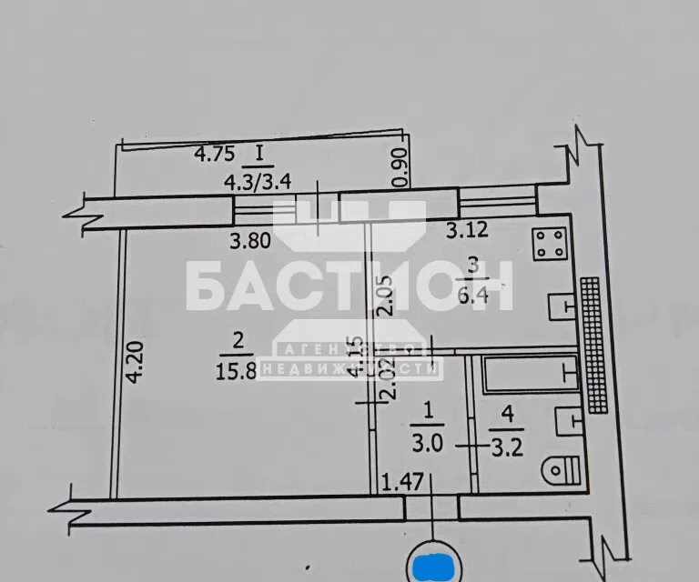 Продаётся 1-комнатная квартира, 31.8 м²