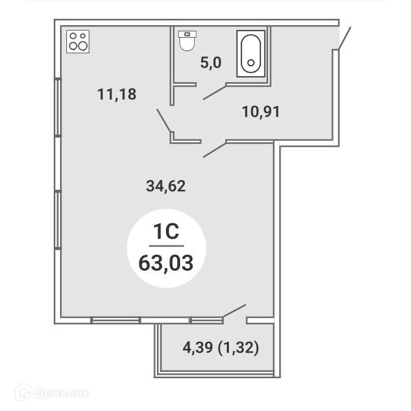 Продаётся студия, 63.03 м²