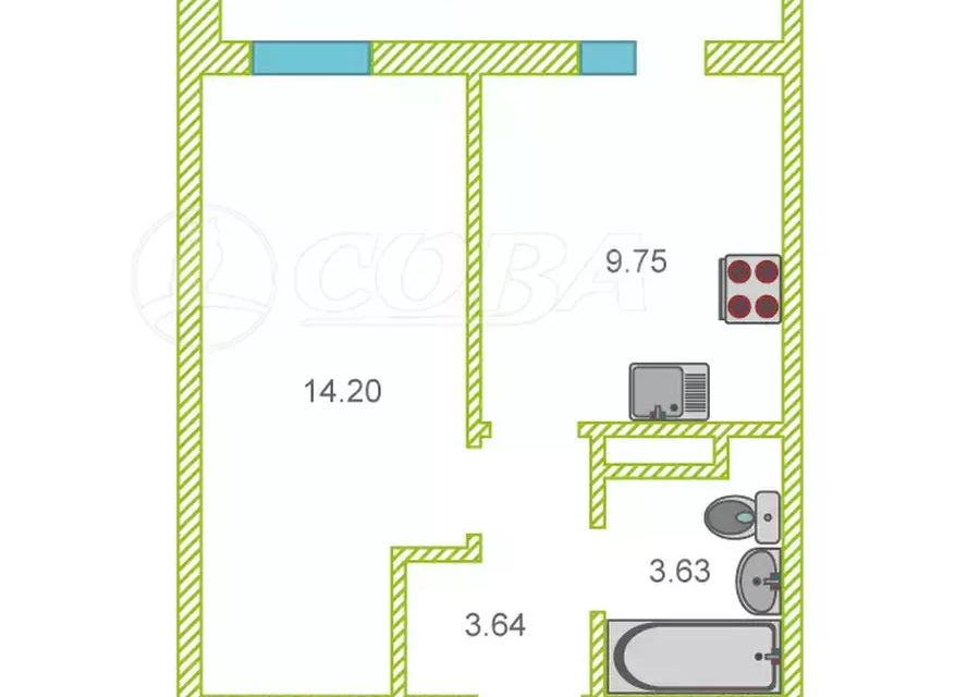 Продаётся 1-комнатная квартира, 37 м²