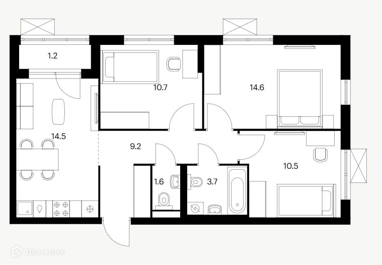 Продаётся 3-комнатная квартира, 66 м²