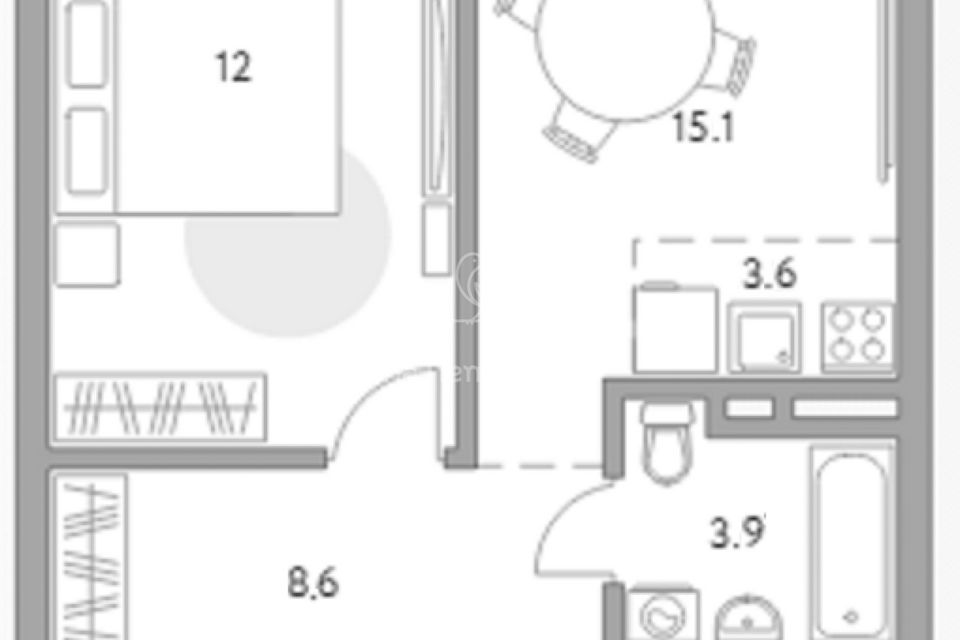 Продаётся 1-комнатная квартира, 43.2 м²