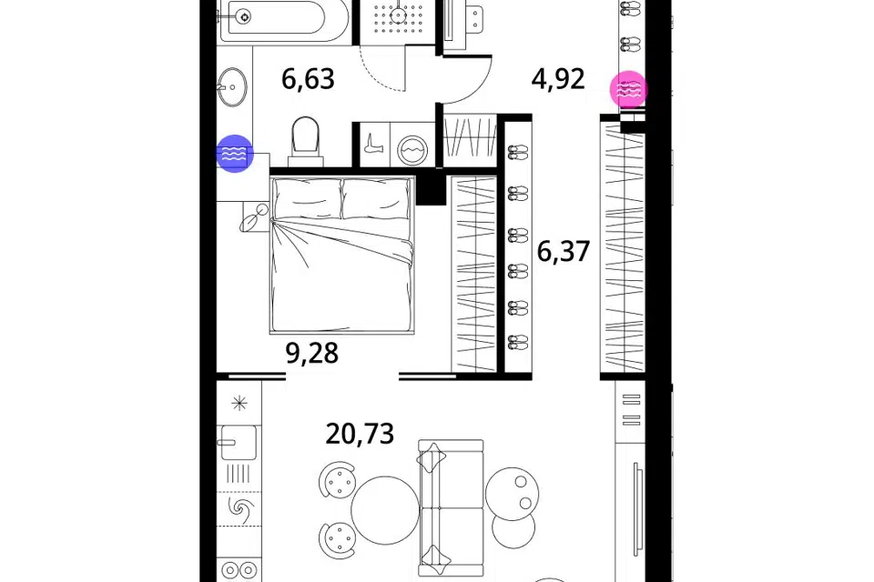Продаётся 1-комнатная квартира, 49.8 м²