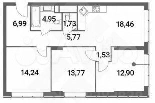 Продаётся 3-комнатная квартира, 80.34 м²