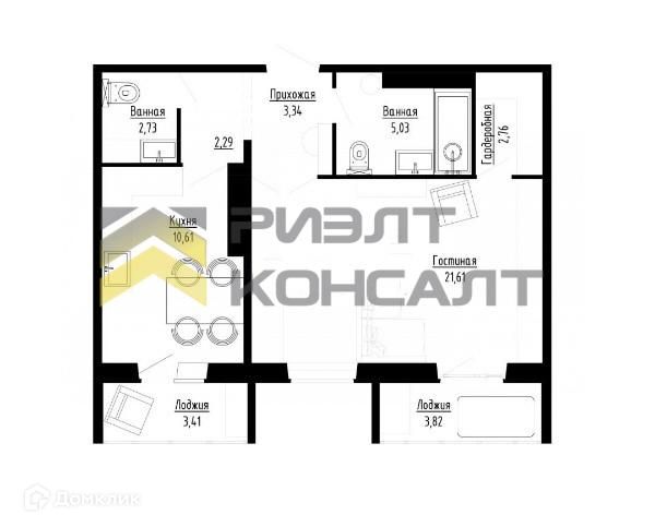 Продаётся 2-комнатная квартира, 52 м²