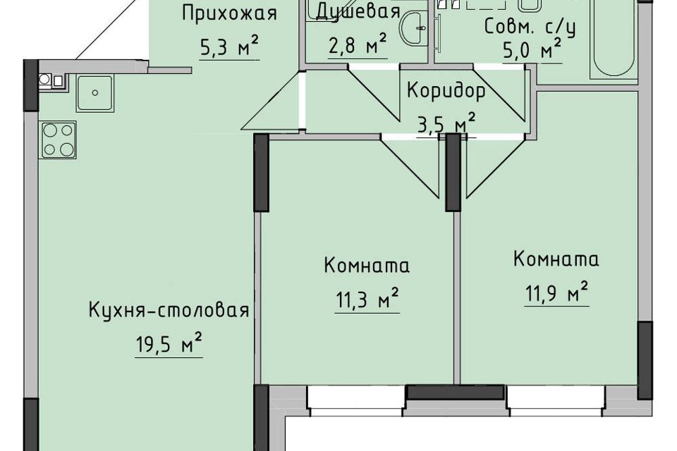 Продаётся 2-комнатная квартира, 59.3 м²