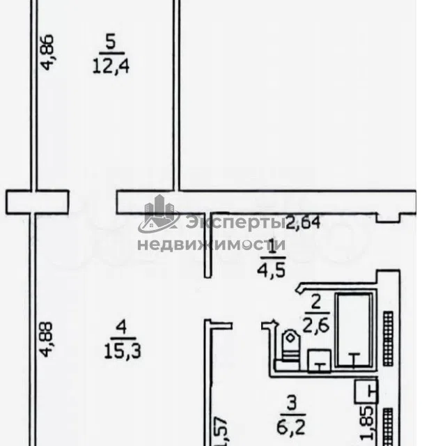 Продаётся 2-комнатная квартира, 43.3 м²
