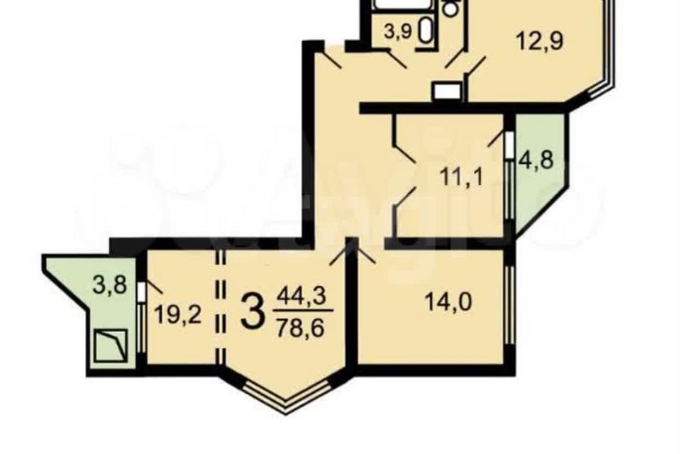 Продаётся 3-комнатная квартира, 78.6 м²