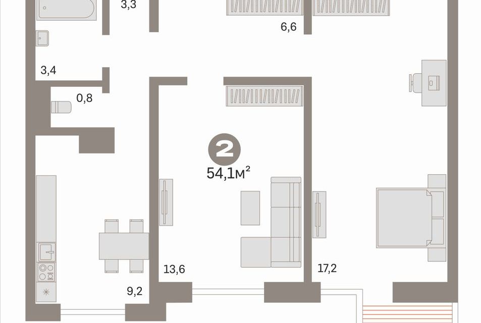 Продаётся 2-комнатная квартира, 54.1 м²