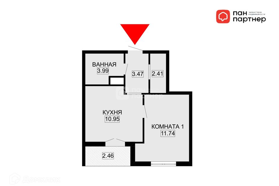 Продаётся 1-комнатная квартира, 33 м²