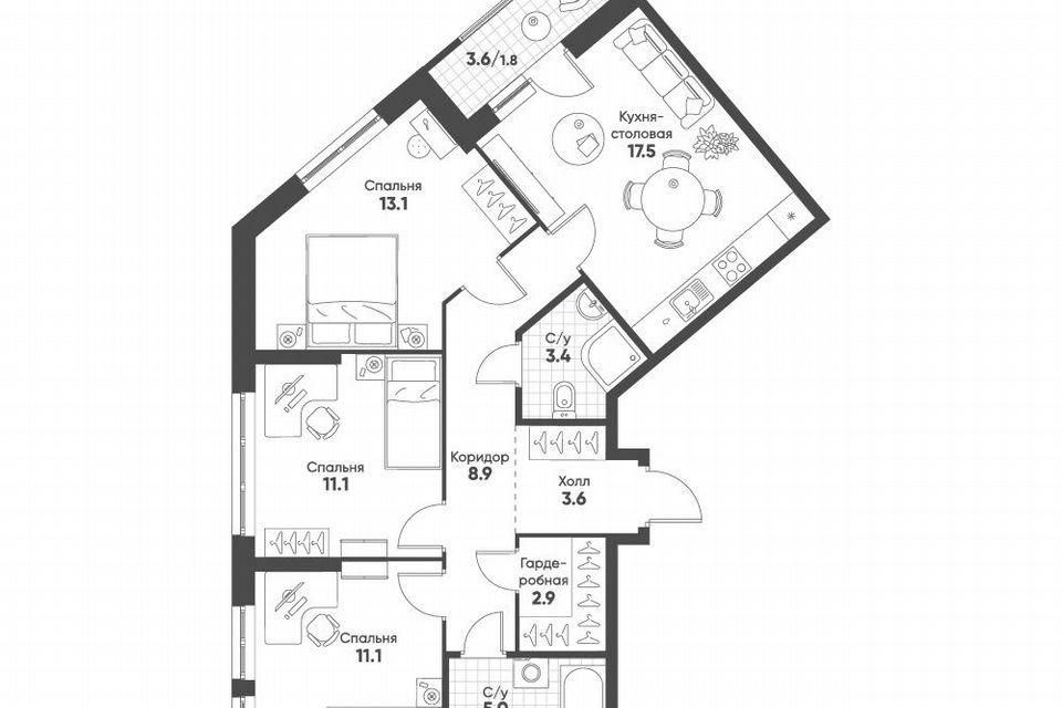 Продаётся 3-комнатная квартира, 78.4 м²