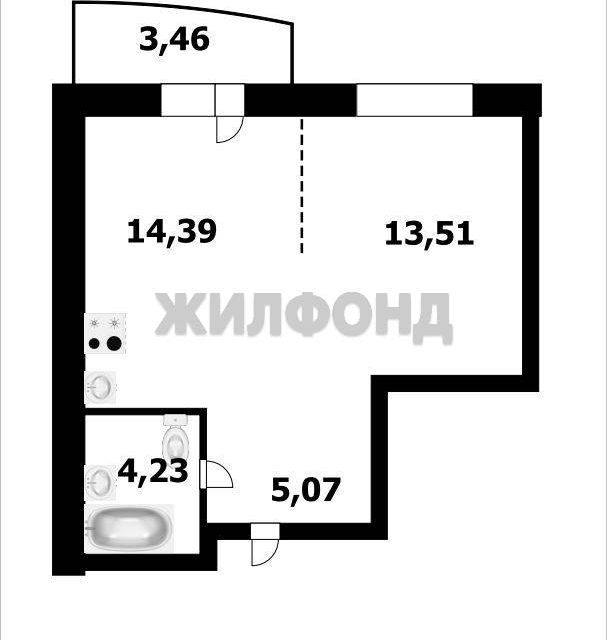 Продаётся 1-комнатная квартира, 40.66 м²