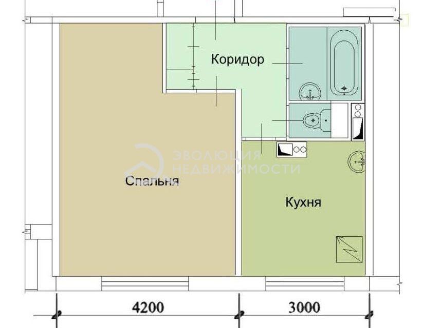 Однокомнатный домик с кухней и ванной планировка