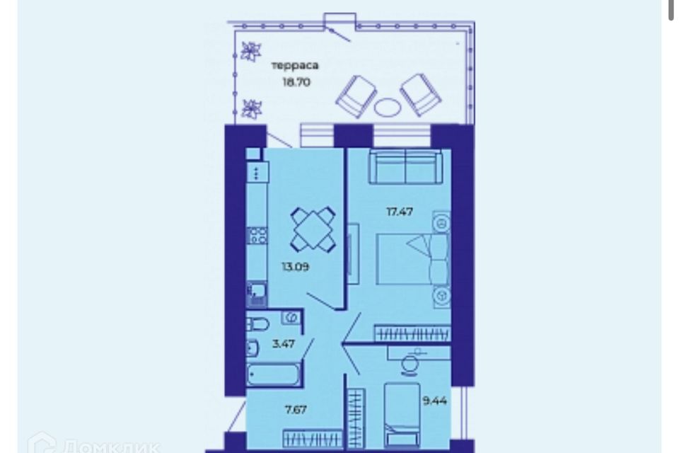 Продаётся 2-комнатная квартира, 57.1 м²