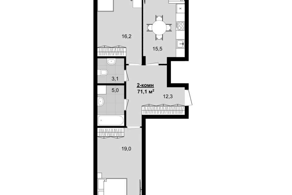 Продаётся 2-комнатная квартира, 71.3 м²