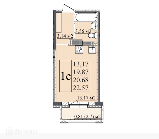 Продаётся 1-комнатная квартира, 20.68 м²
