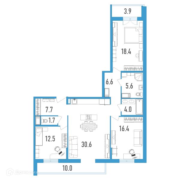 Продаётся 3-комнатная квартира, 110.5 м²