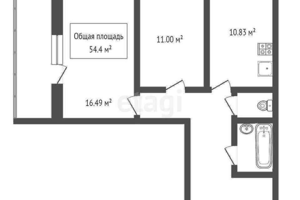 Продаётся 2-комнатная квартира, 54.4 м²
