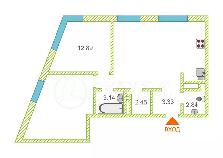 Продаётся 2-комнатная квартира, 74 м²