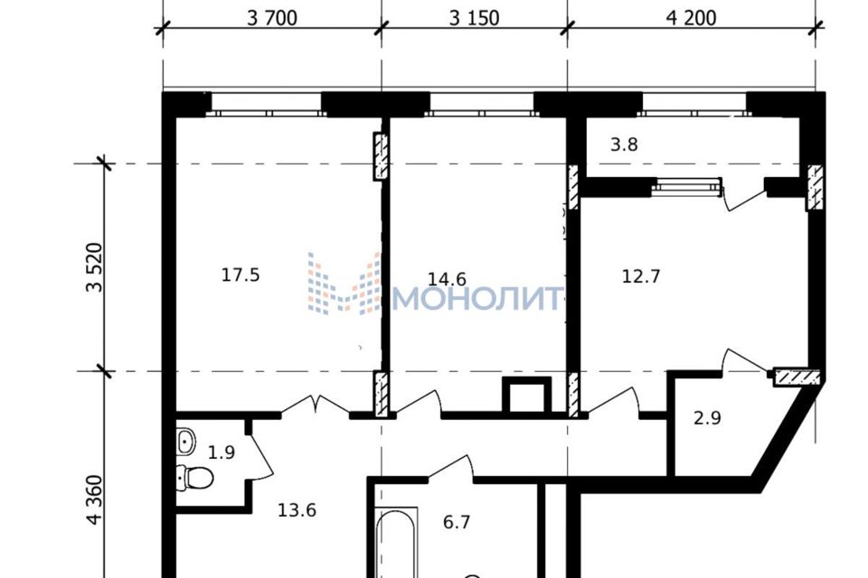 Продаётся 2-комнатная квартира, 73.7 м²