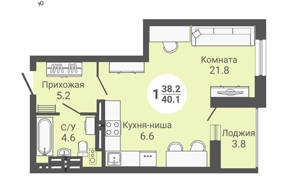 Продаётся студия, 40.3 м²