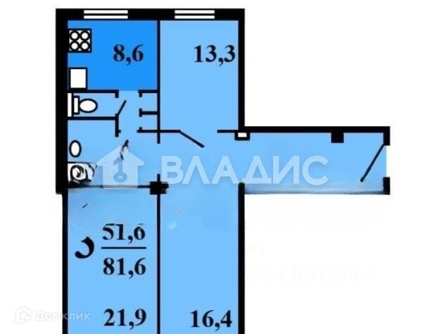 Продаётся 3-комнатная квартира, 81.6 м²
