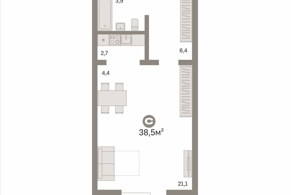 Продаётся студия, 38.5 м²