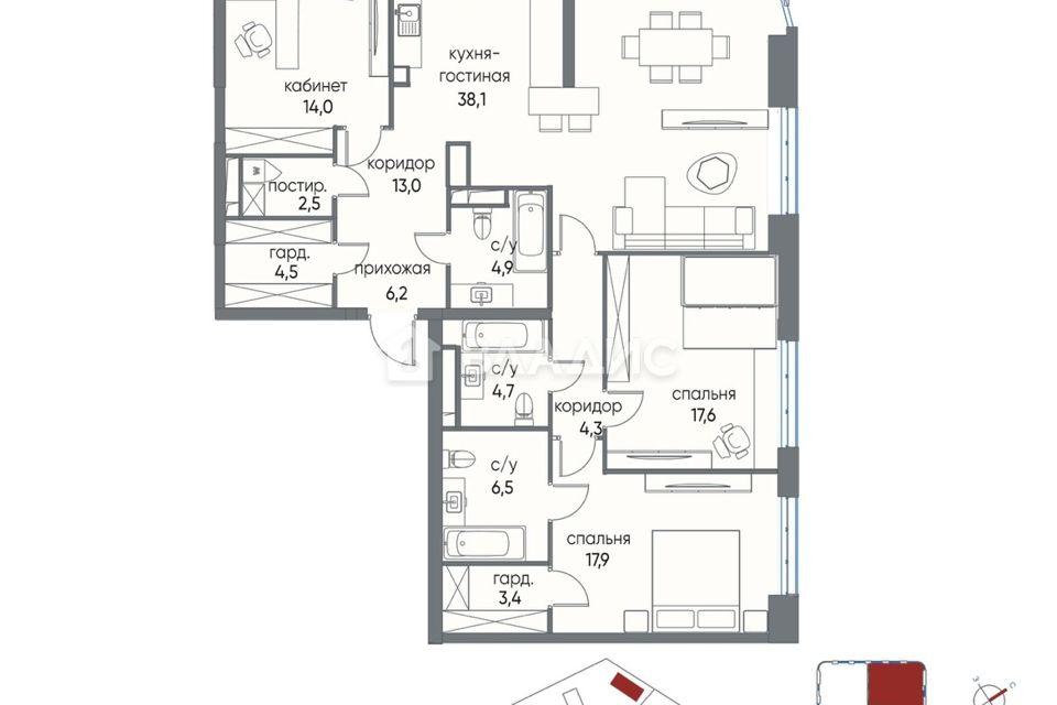 Продаётся 4-комнатная квартира, 140.2 м²
