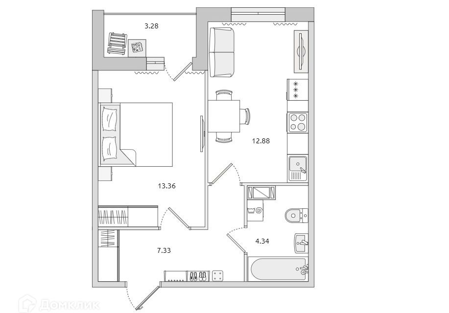 Продаётся 1-комнатная квартира, 41 м²