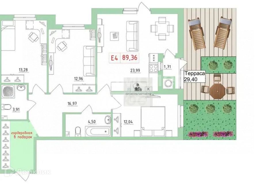 Продаётся 3-комнатная квартира, 89.36 м²