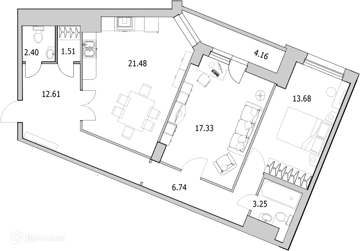 Продаётся 2-комнатная квартира, 83.1 м²