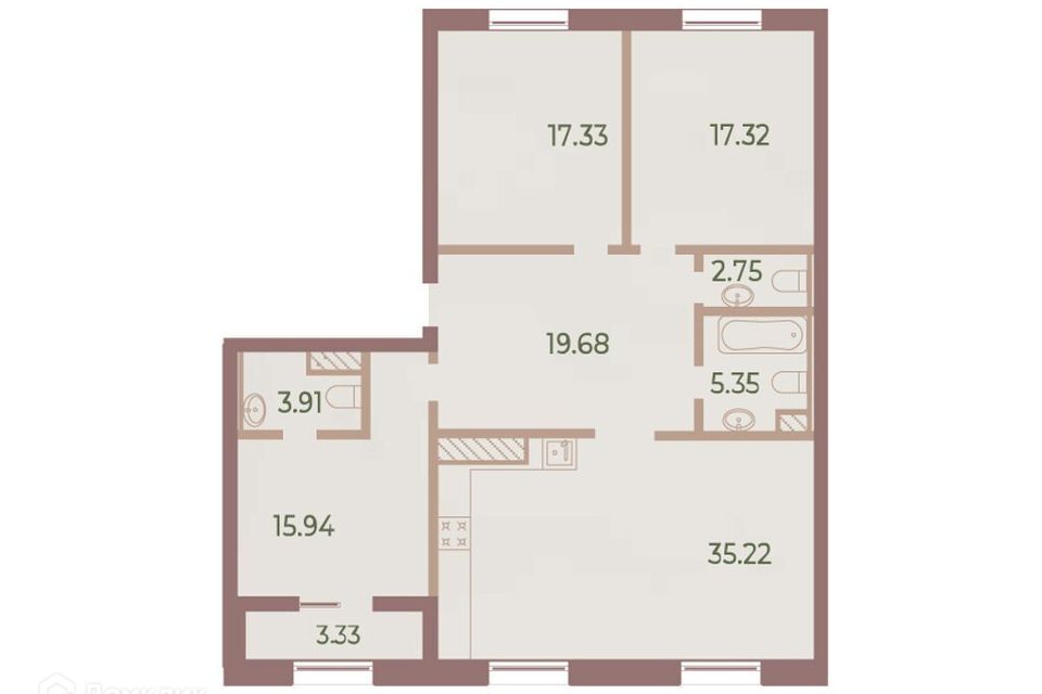 Продаётся 3-комнатная квартира, 118.5 м²