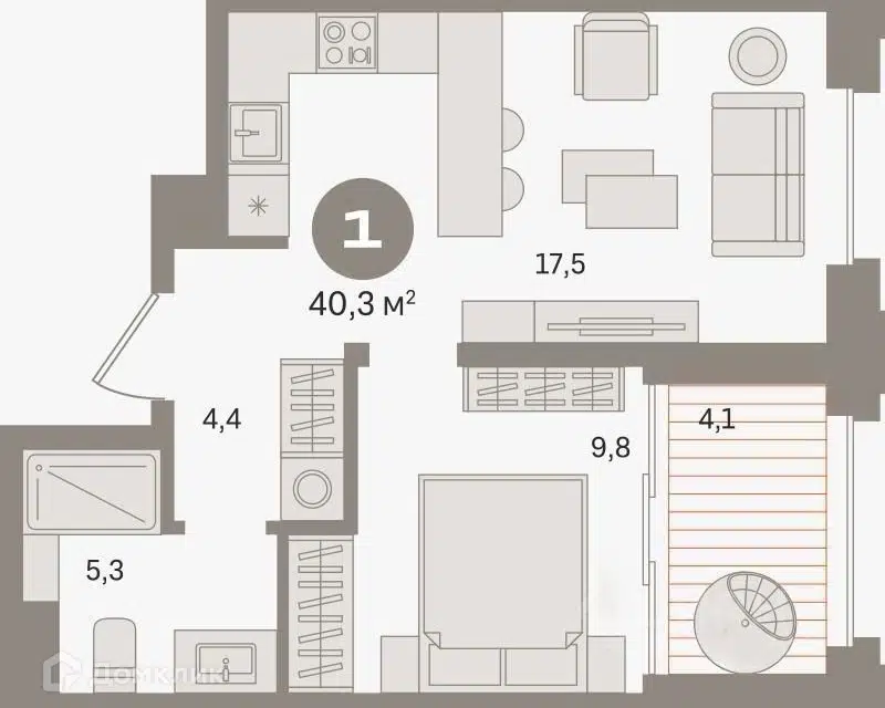 Продаётся 2-комнатная квартира, 40.33 м²